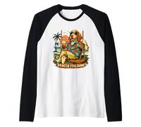 Bracco Italiano Bebiendo café Helado en un Columpio Camiseta Manga Raglan