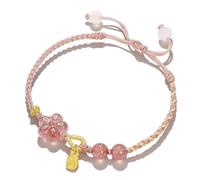 Braceleta de cuarzo de fresa, Atracción de amor Feng Shui Bracelet, Gemstone Crystal Bracelet, Rose Rope, Spring Peach Blossom Joyas de vacaciones retro, prosperidad, suerte y riqueza Talismán