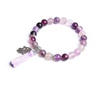 Braceletas con cuentas de joyas de encanto, brazaletes de cuentas de fluorita púrpura natural, mano de brazaletes de colgante de plata fatima, pulsera de cristal elástica joyería de cristal para