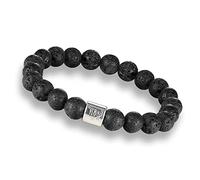 Braceletas con cuentas de joyas de encanto, pulseras de cuentas de piedra de lava negra natural, brazaletes colgantes de virgo de plata, pulsera de cristal elástica joyería de cristal para hombres