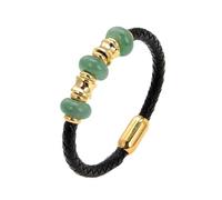 Braceletas de cristal en rugas amatistas naturales Pulsera de cuentas de piedra para mujeres Cadena de cuerda de cuero trenzado negro Accesorios de joyería de acero inoxidable de acero inoxidable