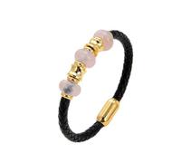 Braceletas de cristal en rugas amatistas naturales Pulsera de cuentas de piedra para mujeres Cadena de cuerda de cuero trenzado negro Accesorios de joyería de acero inoxidable de acero inoxidable
