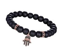 Braceletas de cuentas de joyas de encanto, brazalete de onyx negro mate natural con cuentas de cuentas, mano de brazaletes de colgante de oro rosa fatima, pulsera de cristal elástica joyas de cristal