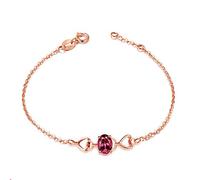 Braceletas de rosa de 18k para mujeres, brazalete de cadena para mujeres pulsador de turmalina de corazón hueco