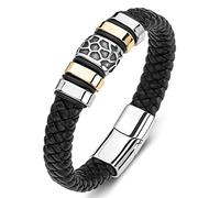 Braceletas Masculinas Bangle de Acero Inoxidable Pulseras Tejidas Tejidas Negro Un Acero Inoxidable de Cadena de muñeca con dones de Hombre de Cierre de Cierre de Cierre de 16,5 cm, Falso, sin