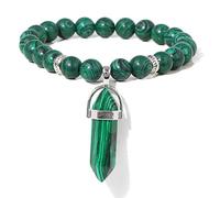 Braceletas Naturales de 8 mm Peotas Mujeres Pulseras para Hombres Parejas, Unkaite, 21 cm Hogar (Color: Malachita, Tamaño: 21 cm)