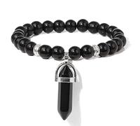 Braceletas Naturales de 8 mm Peotas Mujeres Pulseras para Hombres Parejas, Unkaite, 21 cm Hogar (Color: Negro Onyx, Tamaño: 17 cm)