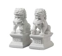 Braceletlxy Un par de Leones Chinos de Piedra de Beijing, par de estatuas de Perros Fu Foo, mármol Blanco Jade Feng Shui Riqueza decoración de Adornos de Porsperidad (L)