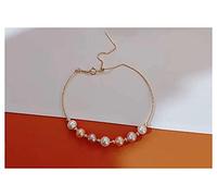 Bracelets 18k Women Bangle Single Row Colorful Pearls Adjustable Chain Multi Light Yellow Color