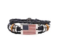 Bracelets Vintage Flag Snap Buckle Braided Leather Bracelet Red White Blue Flag Beaded Most Expensive for Men