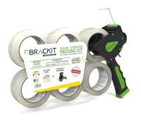 Brackit - Cinta de embalaje marrón con dispensador, 48 mm x 66 m, paquete de 6 rollos, cinta de embalaje resistente para uso diario o mudanzas, sellado fácil de paquetes y cajas