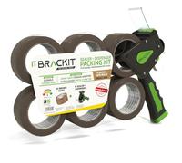Brackit MT2259 - Cinta de embalaje marrón con dispensador, 48 mm x 66 m, paquete de 6 rollos, cinta de embalaje resistente para uso regular o mudanzas, sellado fácil de paquetes y cajas