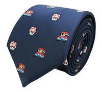 BRACO Corbata Mario Bros Pixels Seta Toad - Azul Marino Estrecha Elegante Corbata de Videojuegos - Tamaño 6 x 155 cm.