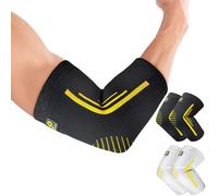 BRACOO Coderas de Compresión (Paquete de 2) - Mangas para Codos de Tenista, Codos de Golfista, Tendinitis, Artritis, Pesas y Epicondilitis, EE92 (Negro, L)
