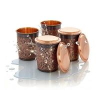 BRACOP® Jarra y Vaso de Agua de Cobre, Recipiente 100% Sólido para Ayurveda, Vaso con Tapa para Servir, Taza Estilo Moscow Mule, Artículos para Beber