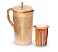 BRACOP Juego de garrafa y vaso de cobre puro Recipiente de cobre 100% ayurvédico con tapa Jarra para beber agua y vaso tipo Moscow Mule Juego de vajilla