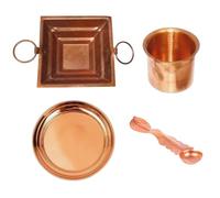 BRACOP Juego de Havan Kund Pooja de Cobre Puro con Plato Kalash Cuchara Kit de agnihotra de pirámide de Cobre Indio puja Tradicional hindú Samagri para el hogar Templo decoración Religiosa Regalos