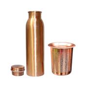 BRACOP - Set de jarra y botella de cobre puro con vaso y tapa - Jarra ayurvédica, vaso y taza estilo Moscow Mule - Botella de cobre antifugas para el hogar, la oficina y viajes