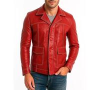 Brad Pitt Fight Club Tyler Durden - Abrigo de motociclista rojo para hombre y chaqueta sintética, Piel sintética roja, M