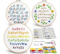 Bradove Kit de bordado de 3 juegos de letras del alfabeto para principiantes, adultos y niños, kit de aprendizaje a bordar para adultos y principiantes