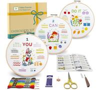 Bradove - Kit de bordado para principiantes, aprender a bordar 29 puntos y motivos lindos con video tutorial e instrucciones (idioma español no garantizado), kit de bordado para principiantes adultos