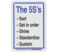 Brady 122279 plástico recordar 5-S Sign, 10 "x 7", leyenda "El 5S de - Tipo - Set en orden - Shine - normalizar - mantener - seguridad"