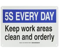 Brady 122312 Plastic 5-S Every Day Sign, 10" X 14", Legend "Keep Work Areas Clean And Orderly", Black/Blue on White