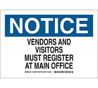 Brady 123587 seguridad Sign, Legend "vendedores y visitantes debe registrarse en oficina principal," 7 "altura, 10 cm ancho, negro y azul sobre blanco