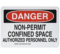 Brady 123623 Señal de espacio confinado, leyenda "Non-Permit Confined Space Authorized Personnel Only", 7 pulgadas de altura, 10 pulgadas de ancho, negro y rojo sobre blanco