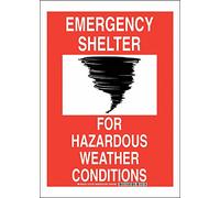 Brady 127163 fuego seguridad Sign, Legend"refugio de emergencia para las condiciones meteorológicas peligrosas", 14 "Altura, 10 cm ancho, rojo y negro sobre blanco