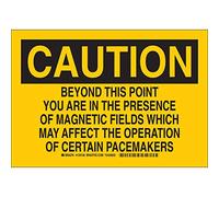 Brady 129161 Signo de radiación y láser, leyenda "Beyond This Point You are in The Presence of Magnetic Fields That May", 10 pulgadas de altura, 14 pulgadas de peso, negro sobre amarillo