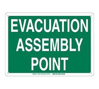Brady 139655 Letrero de aluminio "Evacuation Assembly Point", texto, 10 pulgadas de alto x 14 pulgadas de ancho, blanco sobre verde