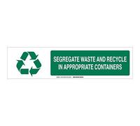 Brady 140756 - Señal de poliestireno con texto en inglés"SEGREGATE WASTE AND RECYCLE IN APPROPRIATE CONTAINERS", 15 x 60 cm, color verde sobre blanco