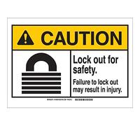 Brady 144497 poliéster precaución de bloqueo para seguridad. Fracaso a de bloqueo puede resultado en lesiones. signo, altura de 5 cm x 3 - 1/2 "de ancho, negro/amarillo sobre blanco