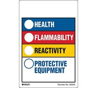 Brady 20036LS Etiquetas de comunicación peligrosa y derecho a conocer, recubiertas, papel, 9,8 x 10,16 cm, negro/azul/rojo/amarillo sobre blanco (paquete de 100)