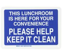 Brady 22857 Señal de mantenimiento de plástico, 7 x 10 pulgadas, leyenda "This Lunchroom Is Here For Your Convenience Please Help Keep It Clean"