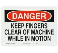 Brady 22989 - Placa de plástico para máquina y operación, 17,78 x 25,4 cm, leyenda"Keep Fingers Clear Of Machine When In Motion"