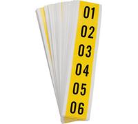 Brady 34353, Serie Kit de sistema Serializado: 01-99, 1 1/2" de altura x 1 1/2" de ancho, negro sobre amarillo, leyenda"01 Thru 99" (6 por tarjeta, 27 tarjetas/paquete)