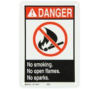 Brady 48975 Señal de seguridad ANSI Z535, de aluminio, 25,4 x 17,8 cm, leyenda"No Smoking No Open Flames No Sparks (con picto)"