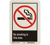 Brady 48983 - Panel de seguridad ANSI Z535 de 25,4 cm de altura, 17,8 cm de ancho, aluminio B-555, rojo y negro sobre blanco, leyenda "No Smoking In This Area" (con foto)