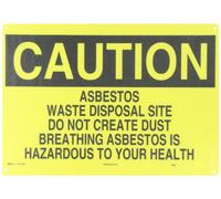 Brady 69291 - Placa de fibra de vidrio B-120 de alta calidad, 50,8 cm de ancho x 35,56 cm de altura, negro sobre amarillo químico y materiales peligrosos, texto en inglés "Caution", leyenda "Asbestos Waste Disposal Site Do Not Create Dust Breathing Asbestos is Hazsive to Your Health"