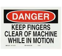 Brady 88115 - Placa autoadhesiva de poliéster con texto en inglés"Keep Fingers Clear Of Machine When In Motion", 17,78 x 25,4 cm