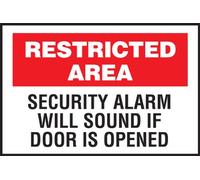 Brady 95478 - Señal de área restringida (plástico, 25,4 x 35,5 cm), diseño con texto en inglés"Security Alarm Will Sound If Door Is Opened"