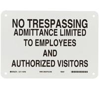 Brady admitancia de negro sobre blanco Sign,"No Trespassing admisión limitado a los empleados y autorizado visitantes"