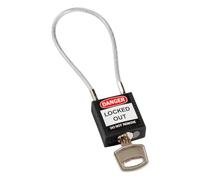 Brady Candado de Cable Compacto Paquete de 1 - Bloqueo de Seguridad Lockout Tagout - Candado de Seguridad - Llaves Diferentes - 32mm x 35mm x 16mm - Longitud del Cable 200mm, Negro