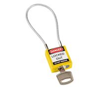 Brady Candado de Cable Compacto Paquete de 1 - Bloqueo de Seguridad Lockout Tagout - Candado de Seguridad - Llaves Diferentes - 32mm x 35mm x 16mm - Longitud del Cable 200mm, Amarillo