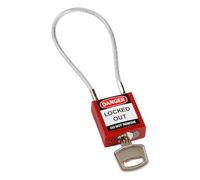 Brady Candado de Cable Compacto Paquete de 1 - Bloqueo de Seguridad Lockout Tagout - Candado de Seguridad - Llaves Diferentes - 32mm x 35mm x 16mm - Longitud del Cable 200mm, Rojo