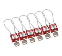 Brady Candado de Cable Compacto Paquete de 6 - Bloqueo de Seguridad Lockout Tagout - Candado de Seguridad - Llaves Iguales - 32mm x 35mm x 16mm - Longitud del Cable 200mm, Rojo