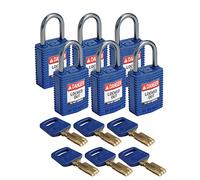 Brady CPT-BLU-25AL-KD6PK SafeKey Candado, azul, 2.6 pulgadas de alto x 1.25 pulgadas de ancho x 0.75 pulgadas de profundidad