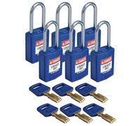 Brady CPT-BLU-38AL-KD6PK SafeKey Candado, azul, 3 pulgadas de alto x 1.25 pulgadas de ancho x 0.75 pulgadas de profundidad